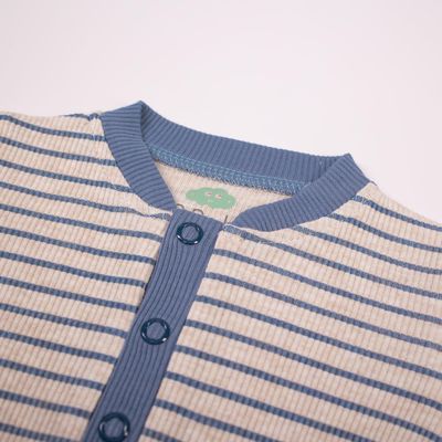 Long‑Sleeve Ribbed Cotton Bodysuit with Front Opening – Blue Stripe