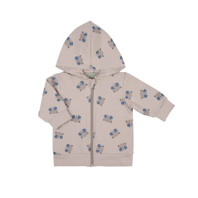 Cotton Fleece Hoodie with Zipper and Hood – Bear Print