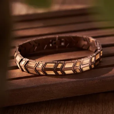 Rose gold Steel &amp; Whiskey Wood Bracelet | RAGNAR