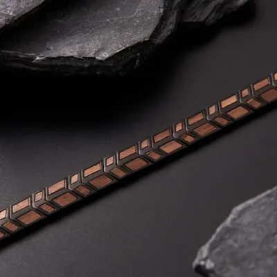 Black Steel &amp; Whiskey Wood Bracelet
