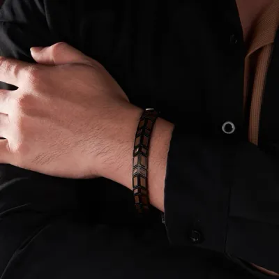 Black Steel &amp; Whiskey Wood Bracelet