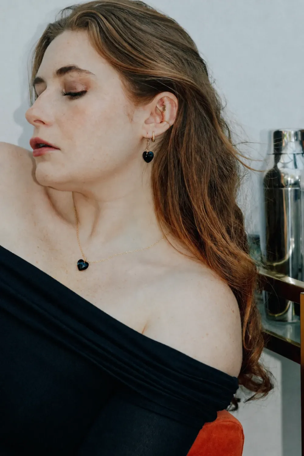 Black Obsidian Heart Gold Pendant Necklace
