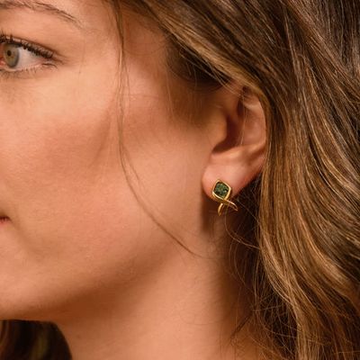 Malachite Stone &amp; Gold Earrings