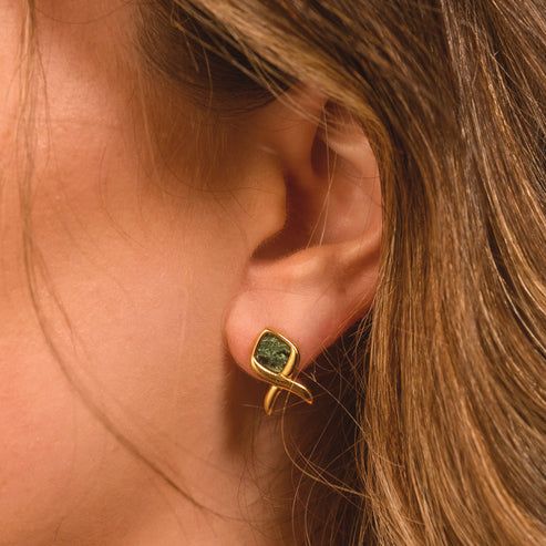 Malachite Stone &amp; Gold Earrings