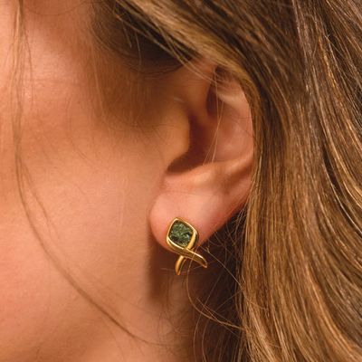 Malachite Stone &amp; Gold Earrings