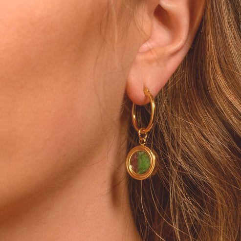 Malachite Stone &amp; Gold Earrings Circle