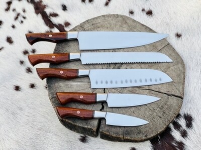 Custom Handmade Acid Washed Stainless Steel Kitchen Knife Set with