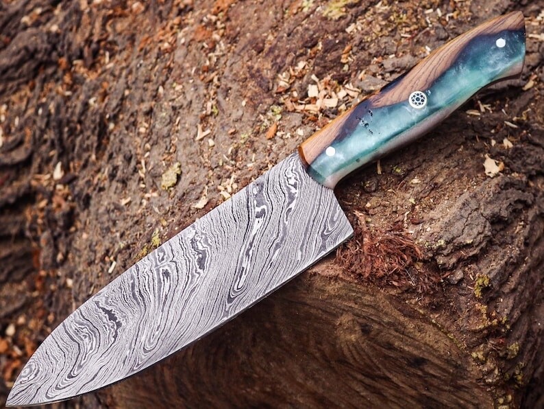 Damascus chef knife| Hand forged kitchen knife | gift for her | Christmas gift | anniversary gift