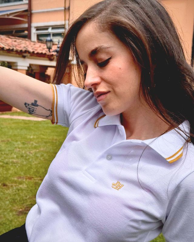 Polo mujer JH - (Blanco/Ocre)
