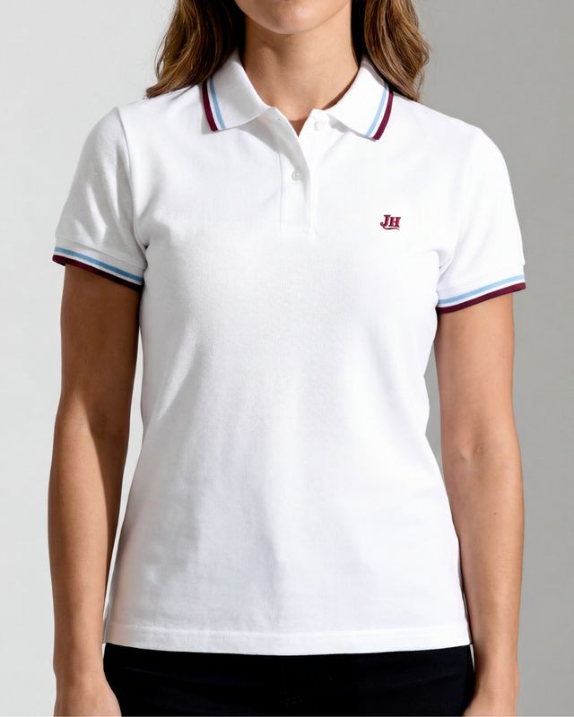 Polo mujer JH - Blanco / Azul y vino