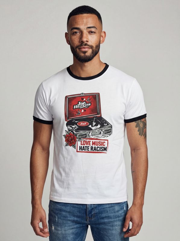 Camiseta Love Music, Hate Racism - Tocadiscos