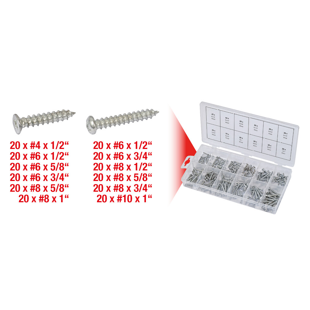 Sortiment Metall + Holzschrauben, selbstschneidend, 240-tlg