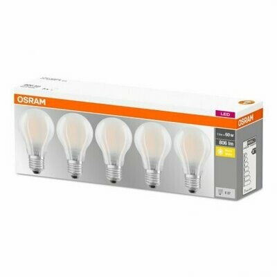 LED Classic A Base 60/7W B22d klar, 806lm, Warm White 5er Box