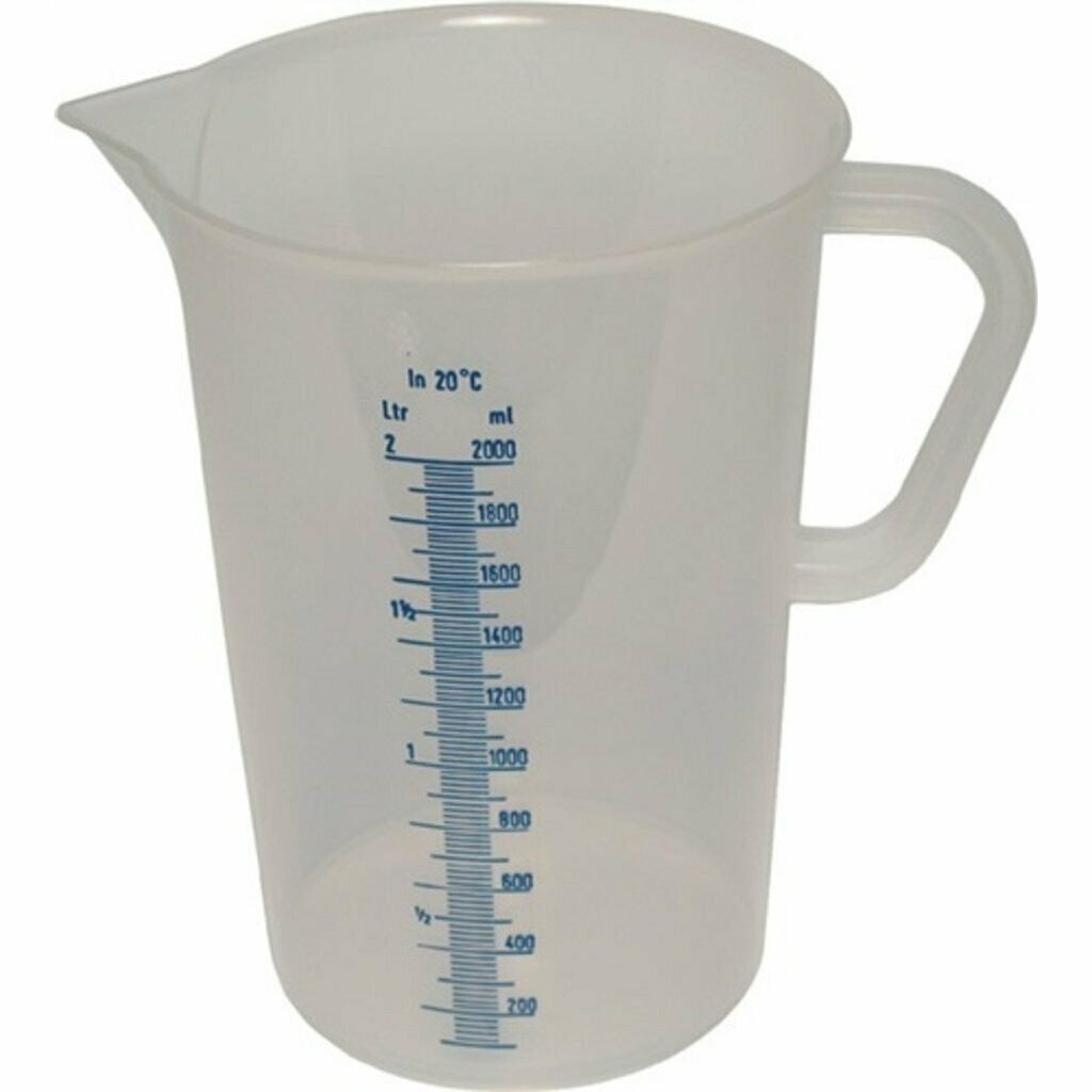 Messbecher weiss mit blauer Skala 1L. PP