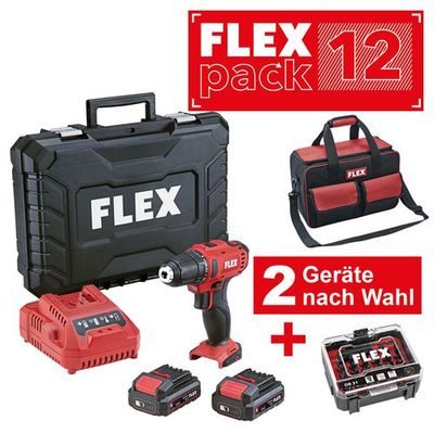 FLEX PACK 12 V Geräte 1x DD 2G 12 LDBC/2.5 SET +2x 12V Geräte Deiner Wahl* +1x Akku AP 12/5.0 Ah