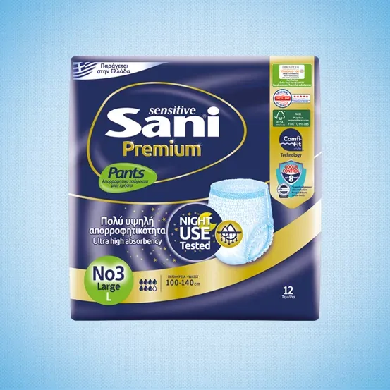 Sani Sensitive Premium pants Large No3 Night Use Tested (12 pcs)