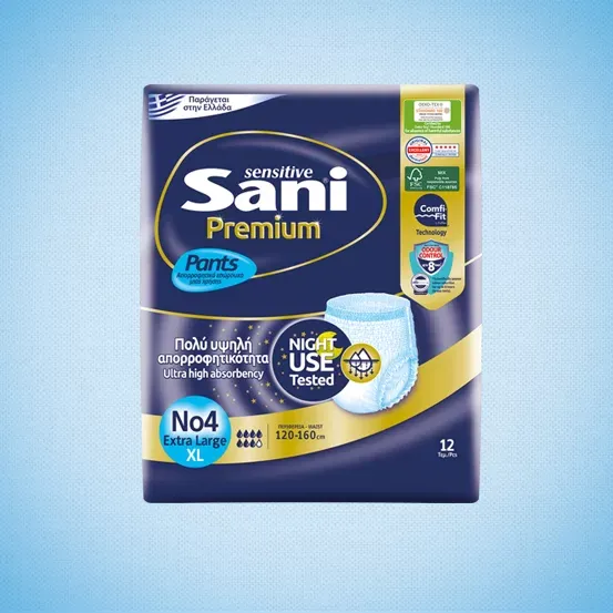 Sani Sensitive Premium pants Extra Large No4 Night Use Tested (12 pcs)