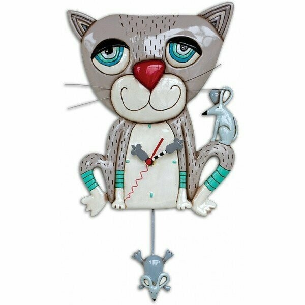 OROLOGIO PENDOLO GATTO E TOPO - H 39 cm - P1404