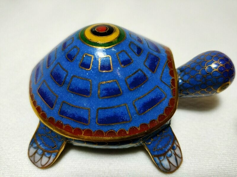 Coppia di Tartarughe Cloisonné - H 4,5 cm - Blu