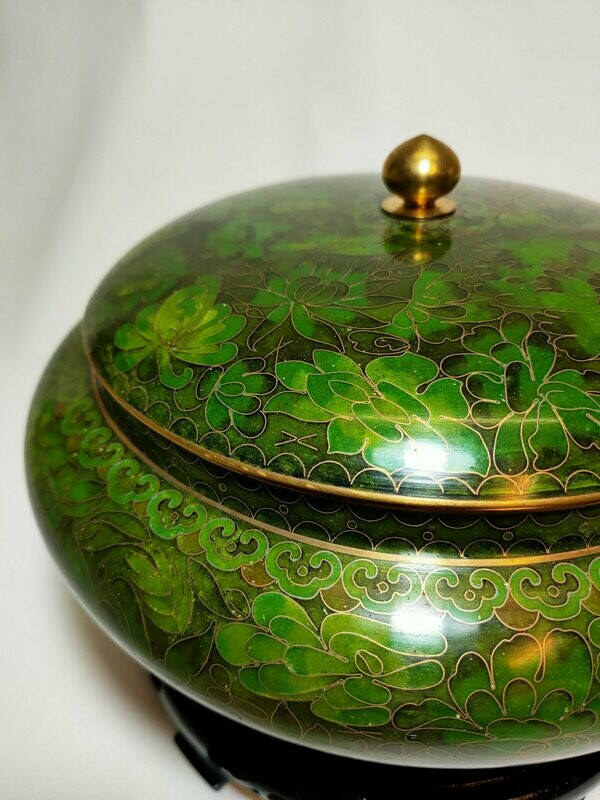 Cachepot Centro Tavola cloisonné con base legno - H 21 cm. - R4B93V