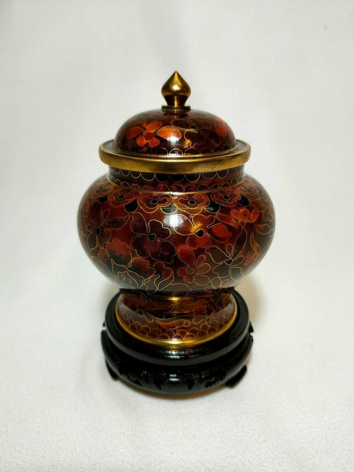 Potiche cloisonné amaranto con base legno - H 13,5 cm - R4AB97