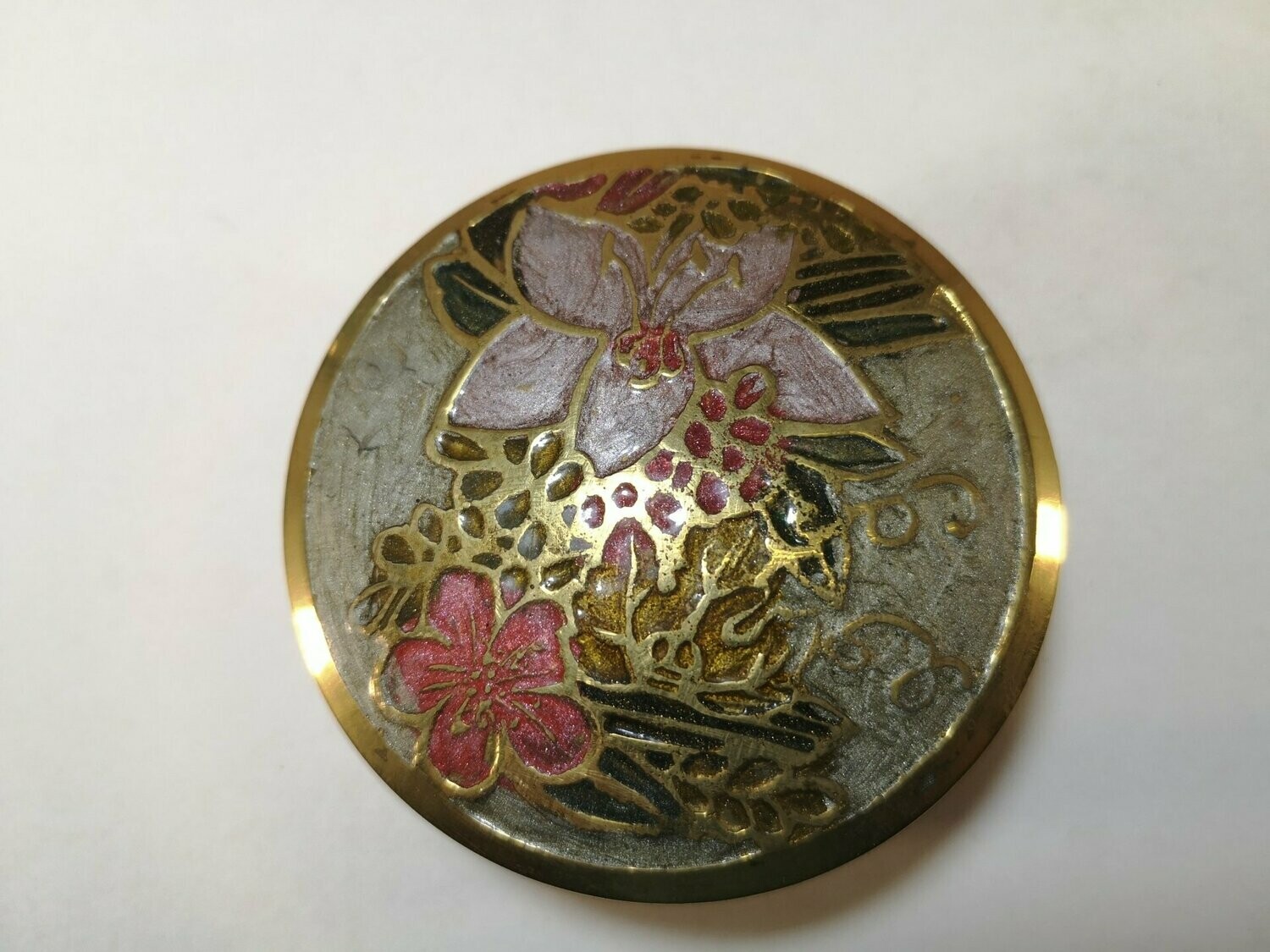 Scatola Ottone Indiano smaltata a mano in rilievo - Dm 7,5 cm  - C4A035