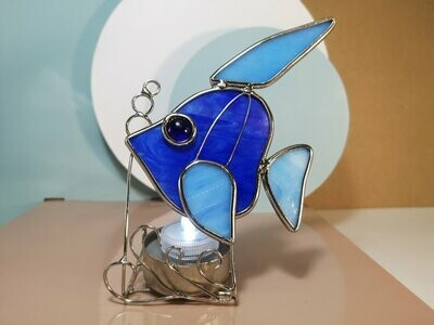 Pesce in Vetro Artistico Tiffany con Porta Tea Light - H 15,5 cm - C2A059