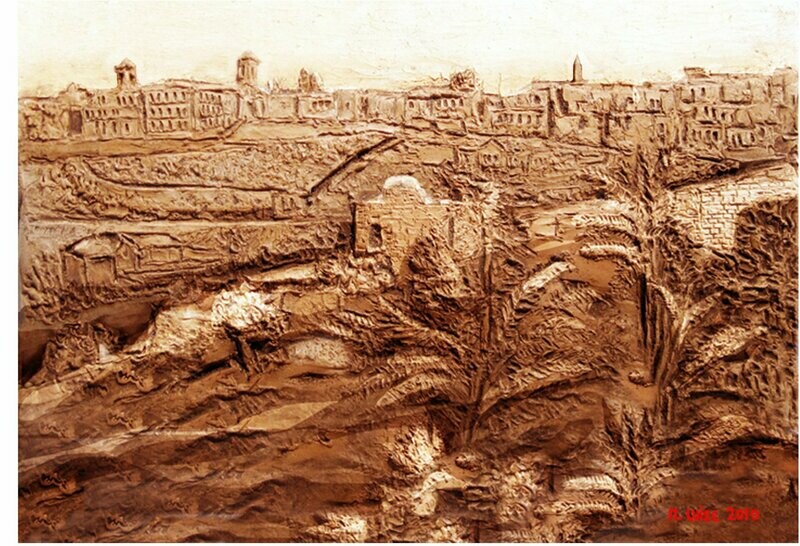 Bassorilievo in Cotto Panorama di Betlemme Visto da Nord