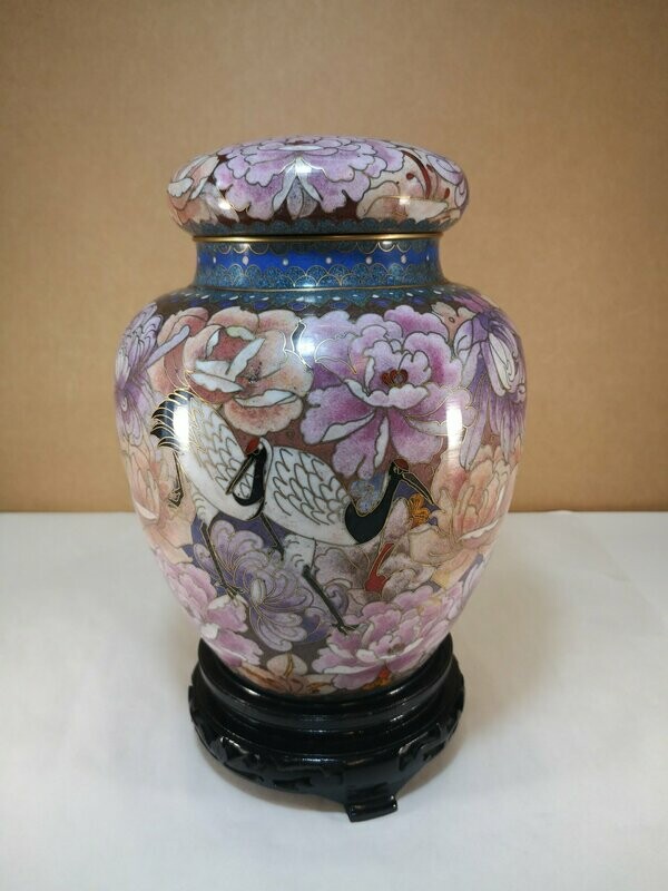 Potiche Cachepot Centro Tavola cloisonné  millefiori con base legno - H 28 cm