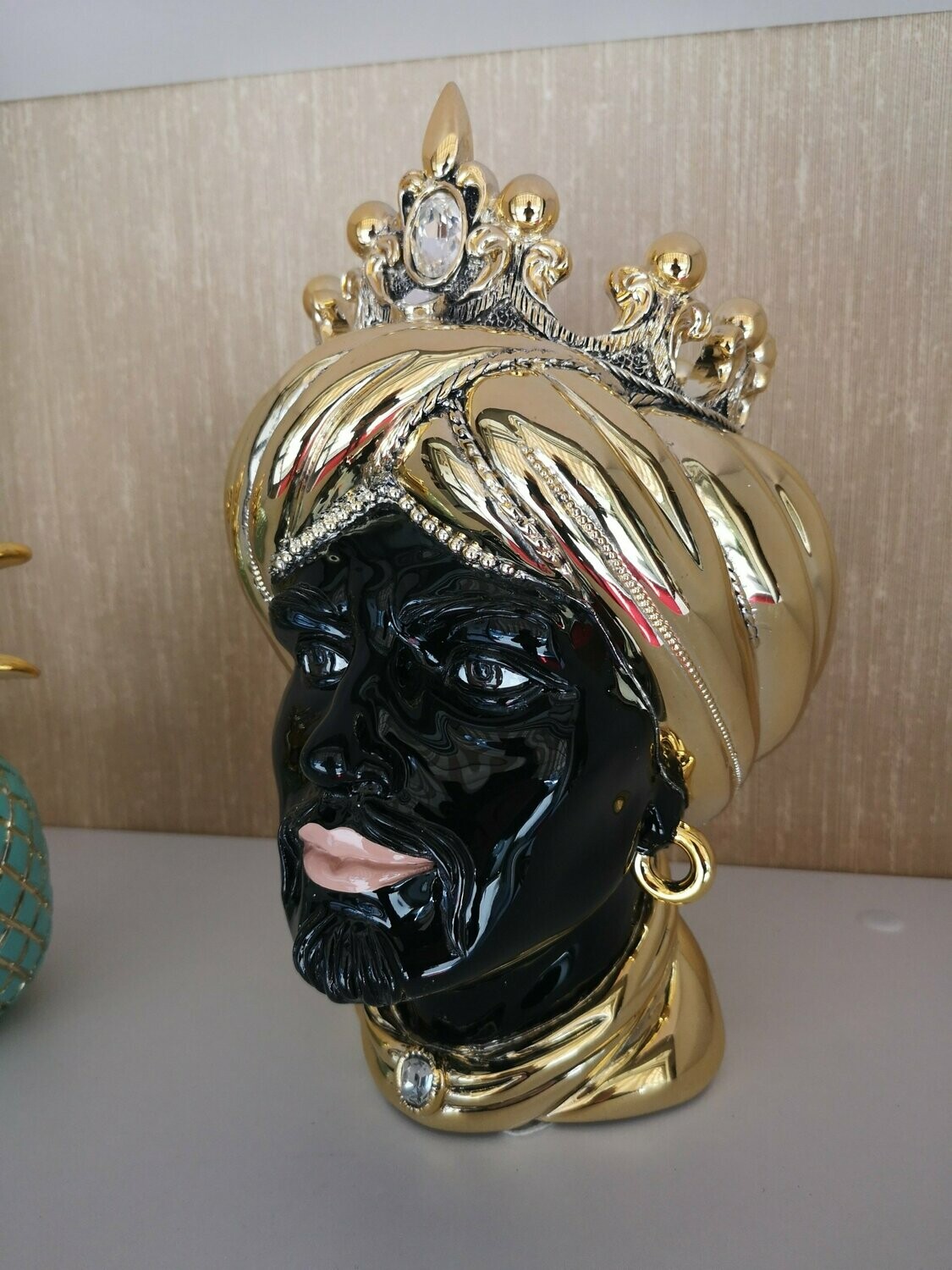 Testa Moro Nero e Oro, H 25 cm  - Art. MM0104
