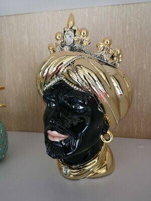 Testa Moro Nero e Oro, H 25 cm  - Art. MM0104