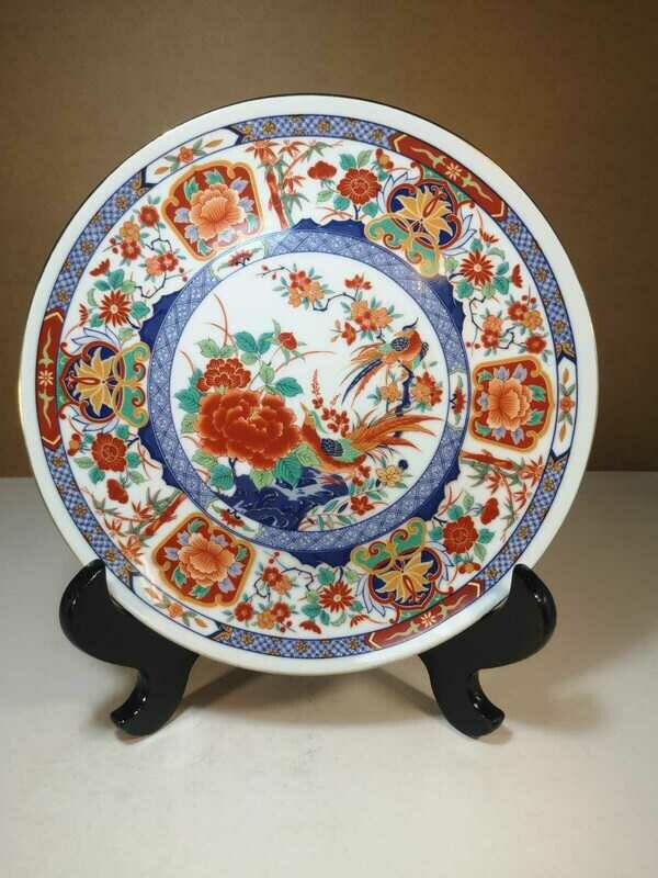 Piatto Giapponese con uccelli e Decoro Rosso e blu - Diametro 26,5 cm - C4A002/3