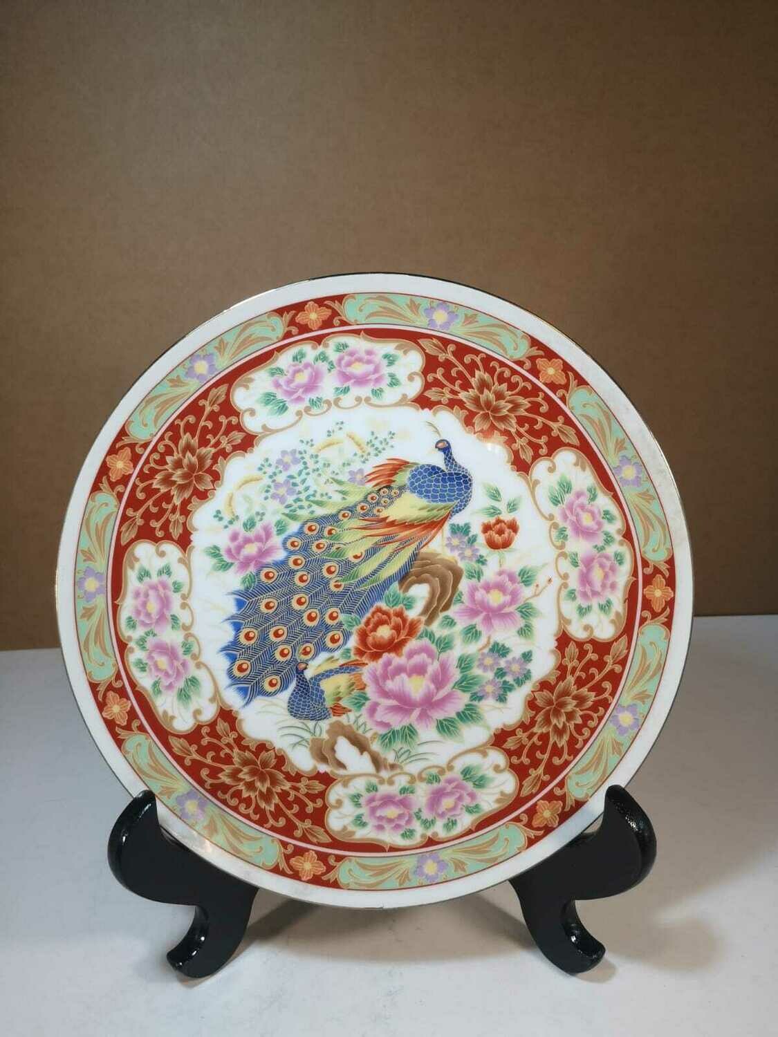 Piatto Porcellana Giapponese decoro Pavone  Rosso Diametro 26,5 - C4A002/2