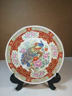 Piatto Porcellana Giapponese decoro Pavone Rosso Diametro 26,5 - C4A002/2