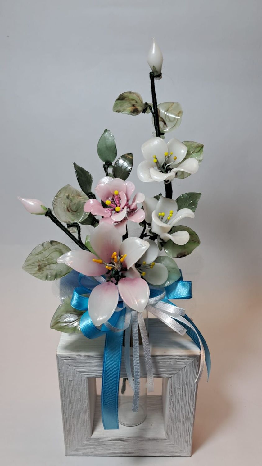Vasetto Legno con Fiori di Vetro, Profumatore - PALL/A37, A32, A44