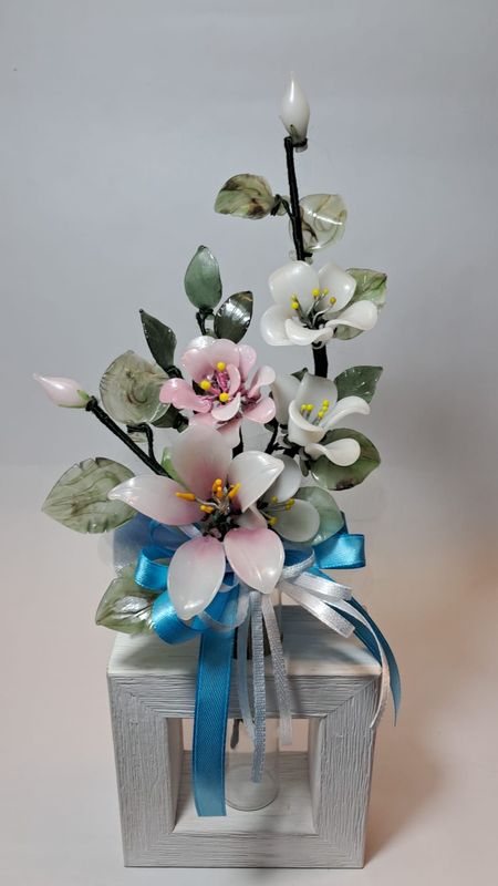 Vasetto Legno con Fiori di Vetro, Profumatore - PALL/A37, A32, A44