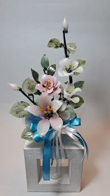 Vasetto Legno con Fiori di Vetro, Profumatore - PALL/A37, A32, A44