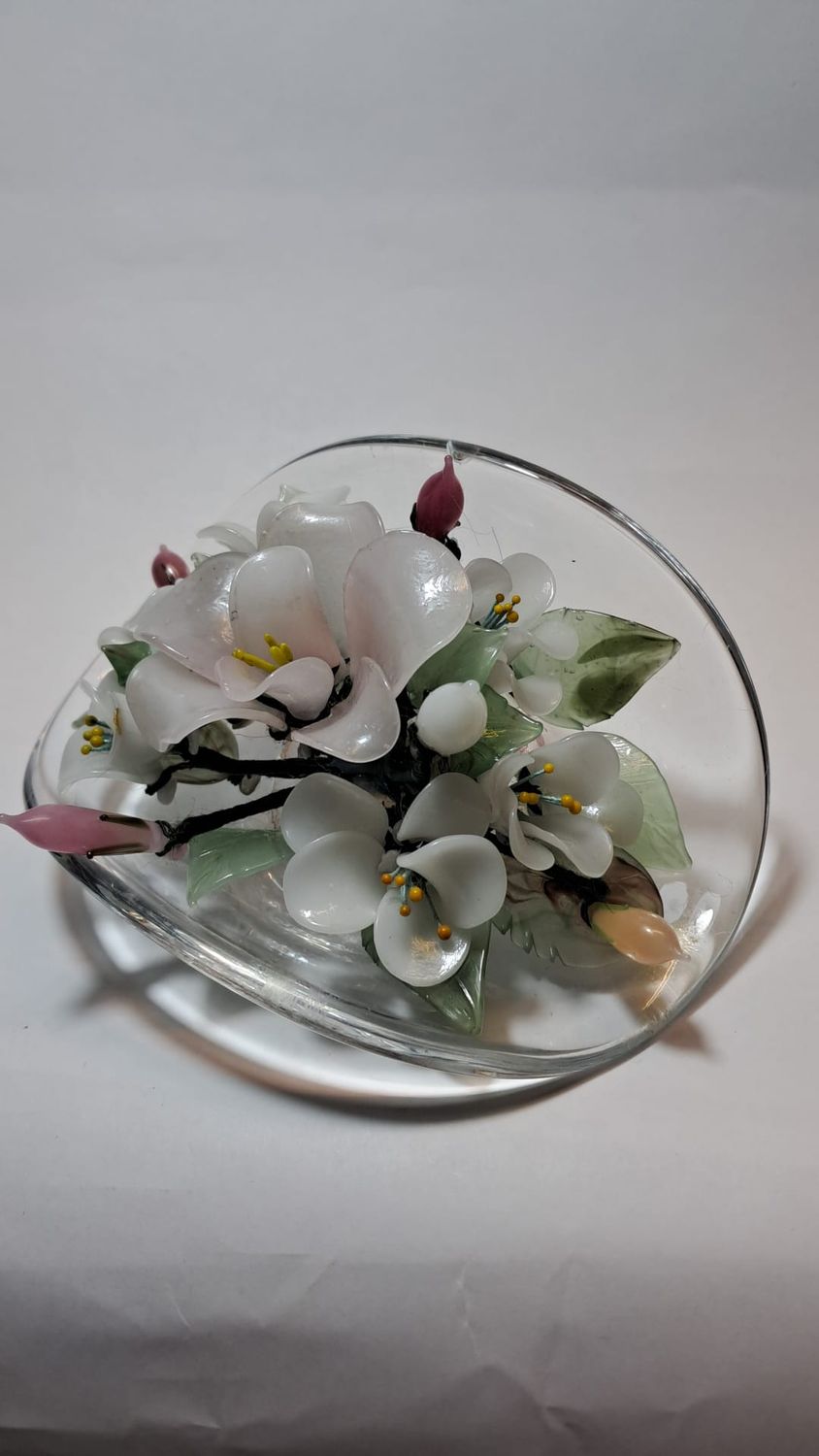 Centrino Ovale vetro, Profumatore con Fiori di Vetro - CENTR. FIORE BIANCO
