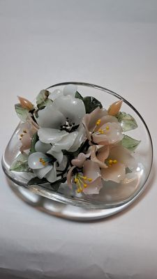 Centrino Ovale vetro, Profumatore con Fiori di Vetro - CENTR. FIORE SALMONE