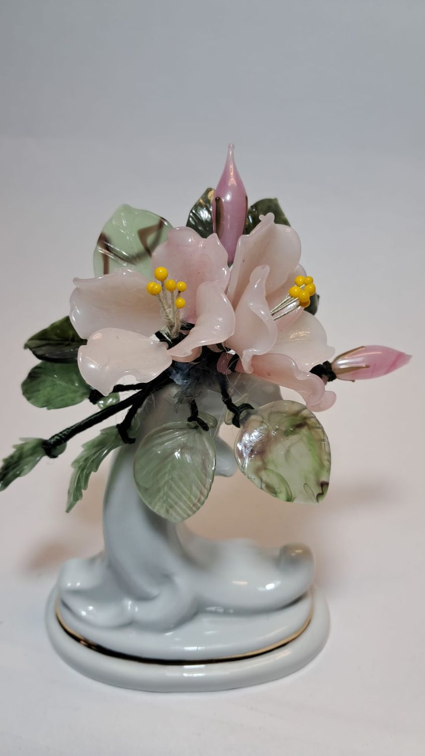 segnaposto, Profumatore con Fiori di Vetro - ALZATINA IN PORCELLANA