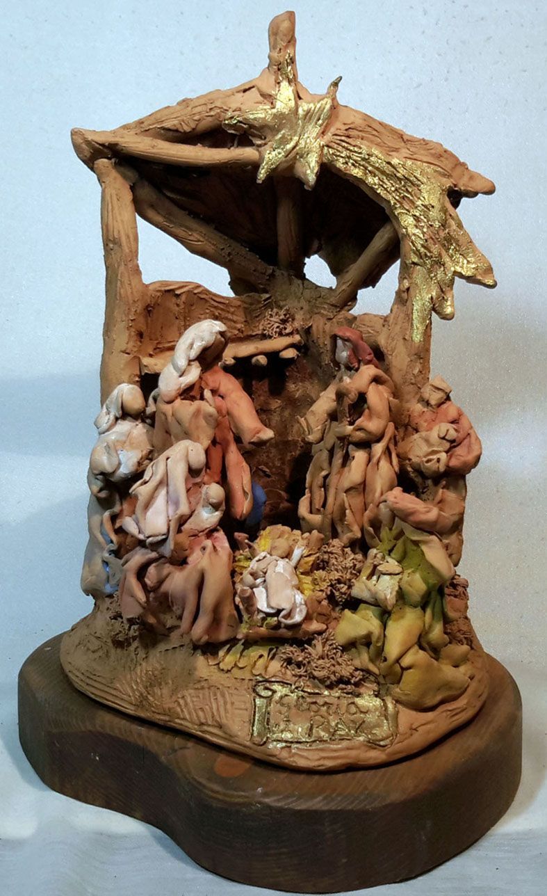 Presepe in Cotto con Base Legno-2010/P12