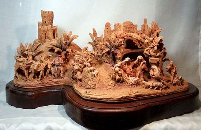 Presepe in Cotto c/Paesaggio e Base Legno-2009/P7