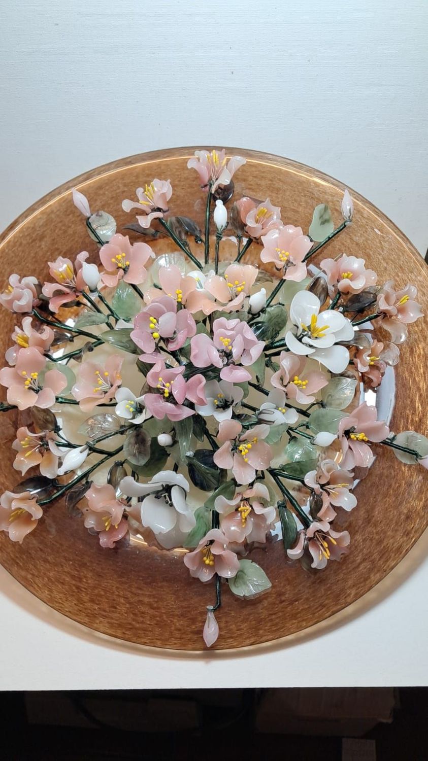 Centro Tavola  Vetro di Murano con fiori di vetro. Profumatore