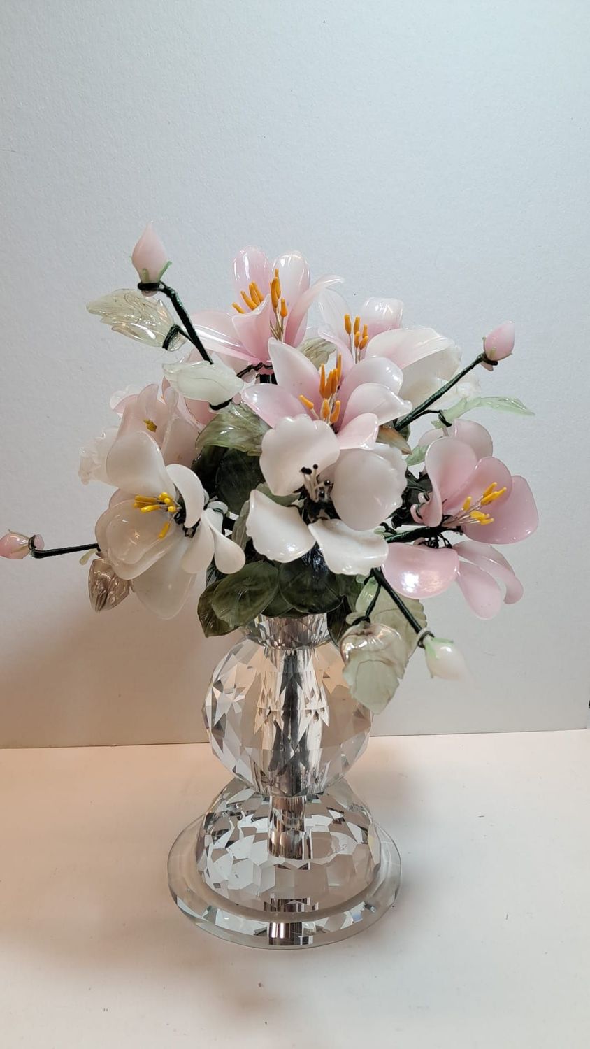 Vaso di Cristallo Molato, con fiori di vetro. Linea Romantica . Profumatore