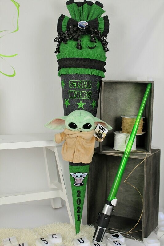 Schultüte Zuckertüte mit Star Wars Baby Yoda Mandalorian Jungen XXL  schwarz