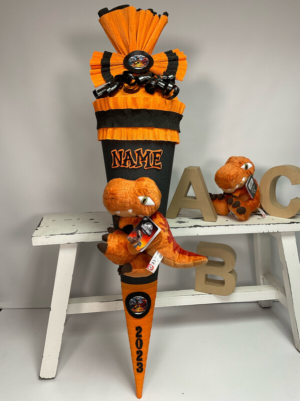 Schultüte Zuckertüte mit Plüschfigur Jurassic World Toro T-Rex 25 cm Dino Dinosaurier Orange