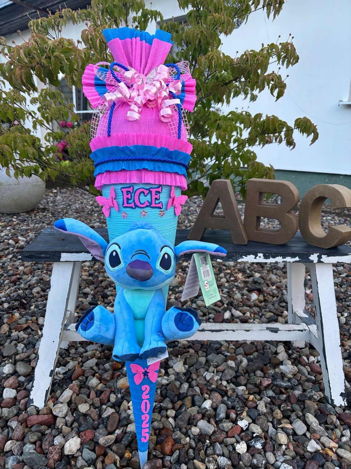 Schultüte Zuckertüte mit Lilo & Stitch Plüsch Stitch pink/blau