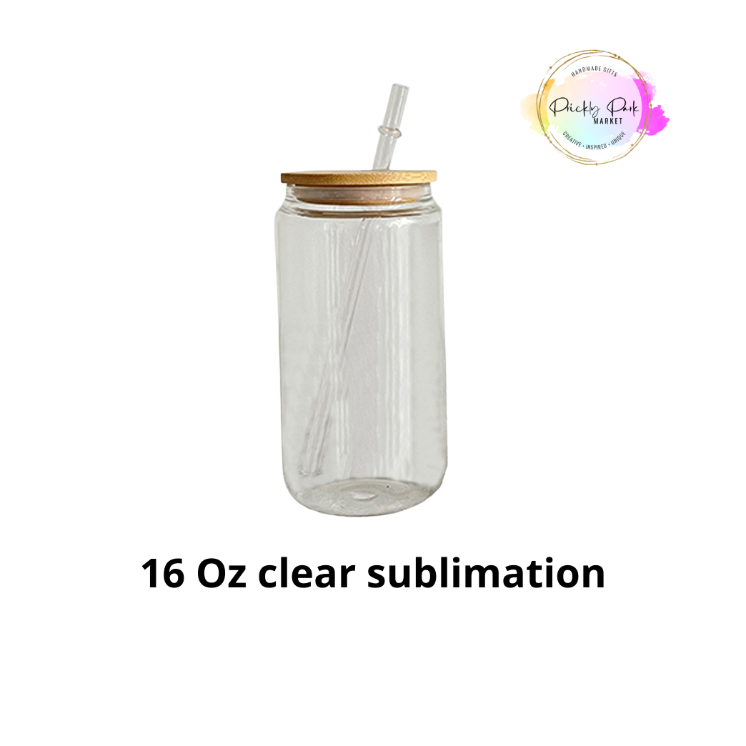 16 oz Sublimation frosted soda glass jar w/ bamboo lid