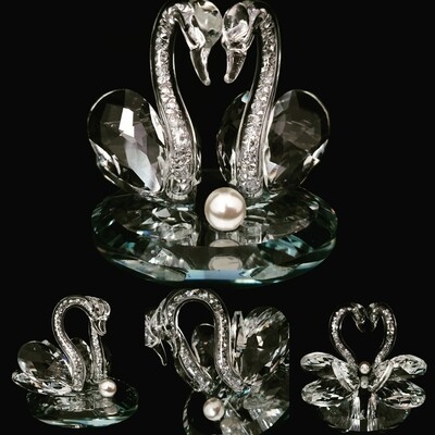 Small Swan Couple Mirror Base* -Cut Glass Crystal-