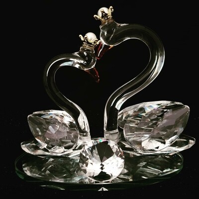 Small Crown Swan Couple Mirror Base* -Cut Glass Crystal-